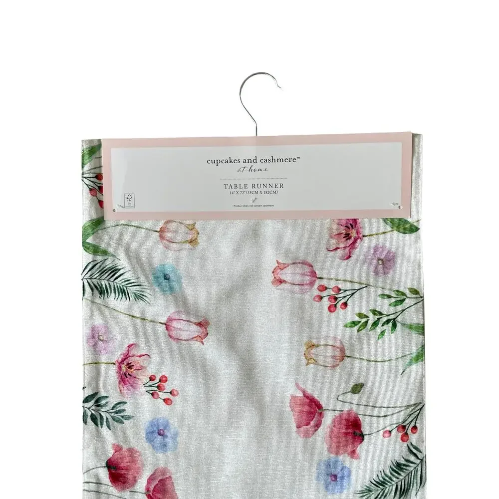 Cupcakes & Cashmere Embroidered Floral Table Runner 14x72 Pop of Color NEW